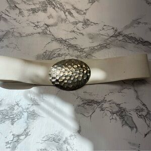 Pearl Cream and Silver Belt with Textured Buckle